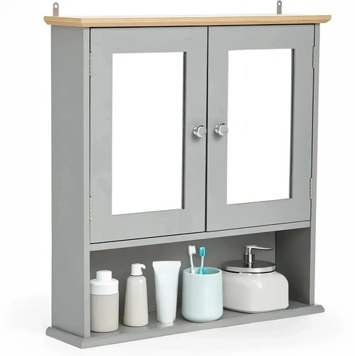 Grey bathroom mirror - bathroom, cabinet