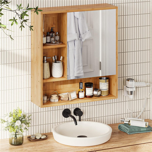 Bathroom bamboo mirror cabinet - bathroom,