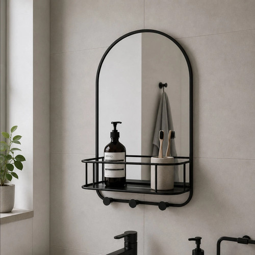 Bathroom mirror wood shelf - bathroom,