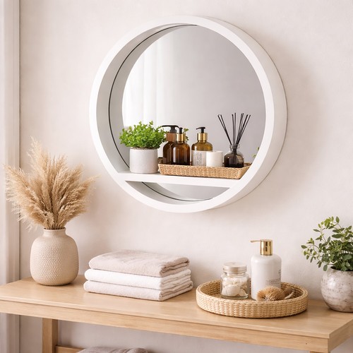 Round wall mirror shelf white - round,